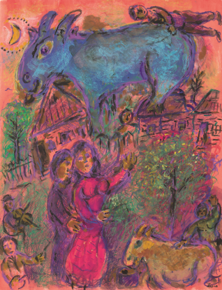 Marc Chagall, Blue Goat above the celebration in the Pink Village, Circa, 1981